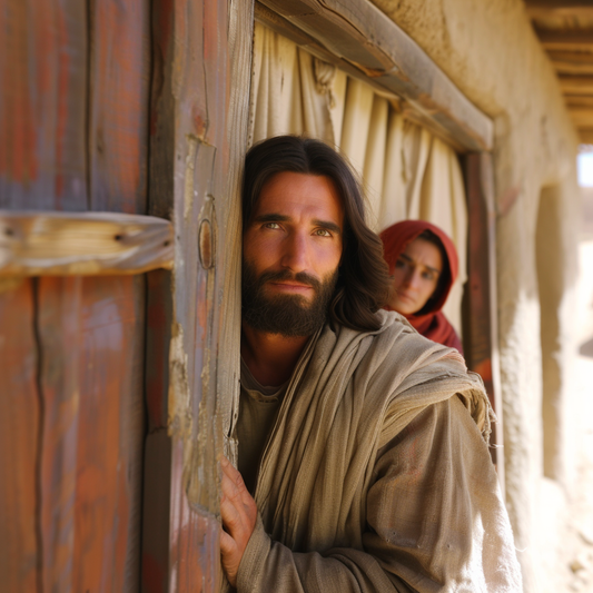 Jesus and a woman standing behind him we are hidden in Christ