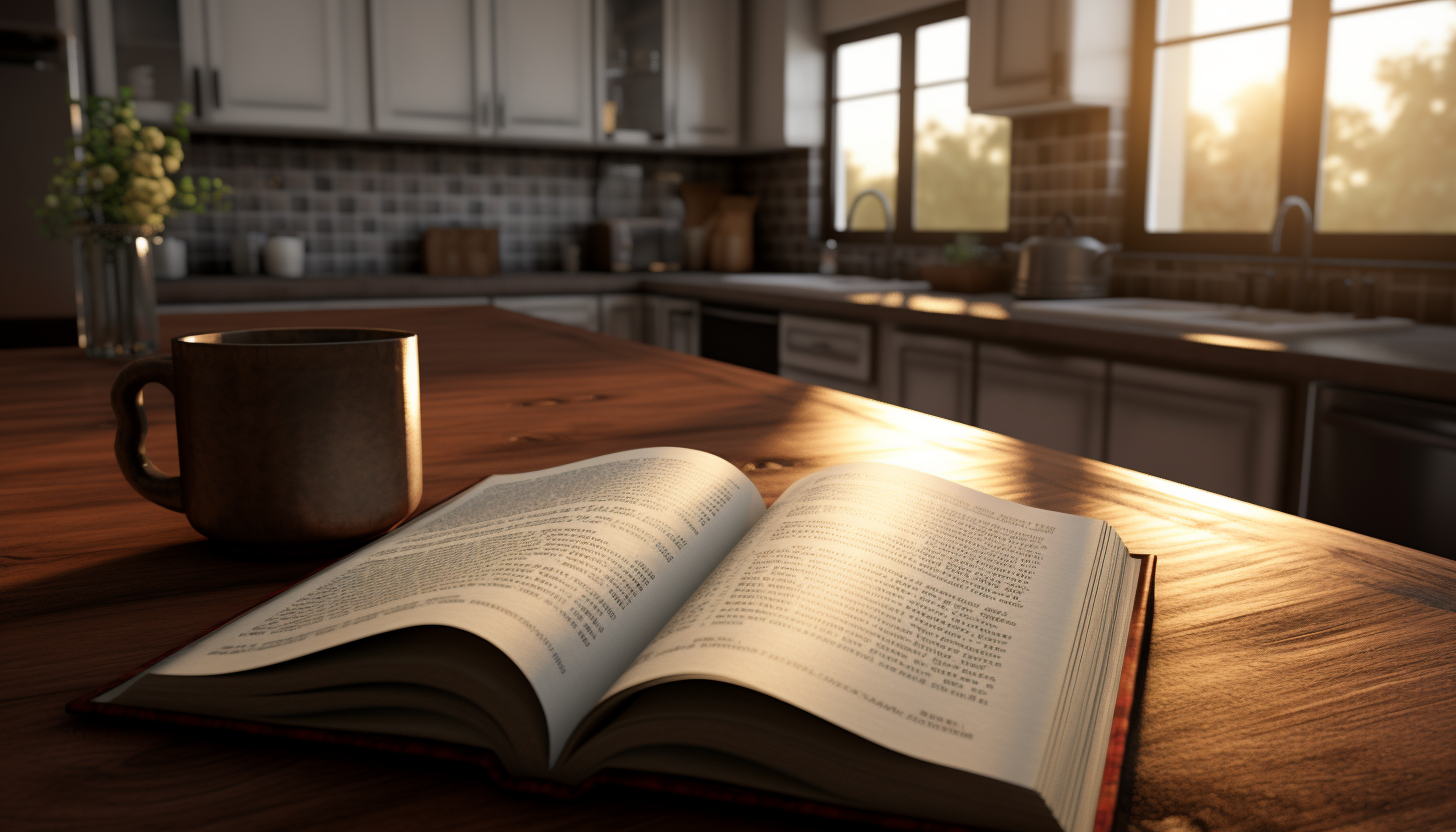 this is a picture of an open bible with a coffee cup